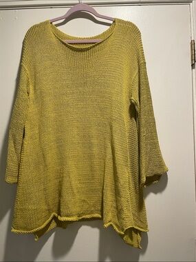 Chartreuse Artistic Rolled Edge Well Made High Low Sweater